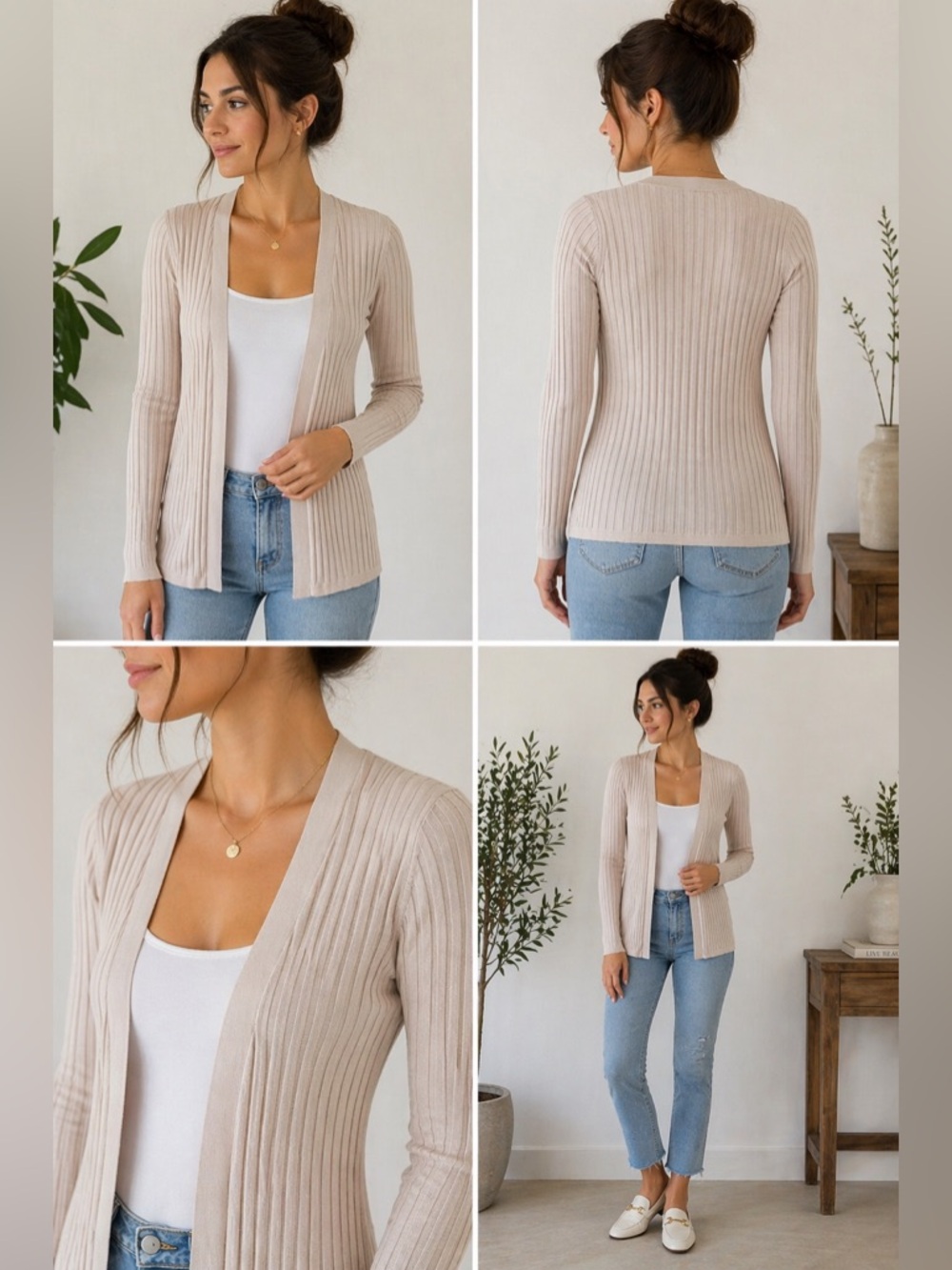 Joie Ribbed Open Front Cardigan Beige Nude Lightweight Knit Women’s Small